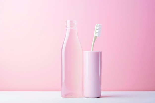 Producto de cepillo de dientes con tonos rosados suaves
