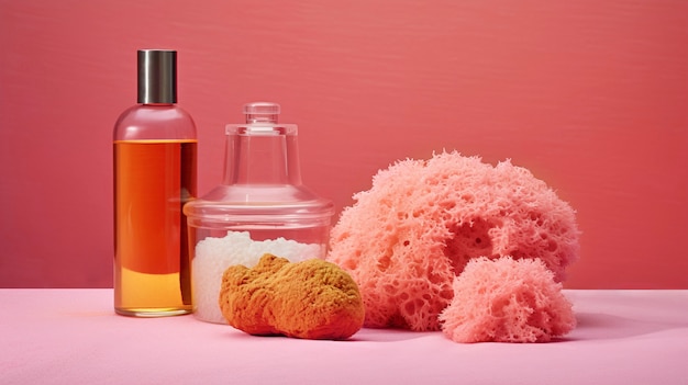 Foto gratuita producto cosmético de belleza y cuidado con tonos rosados