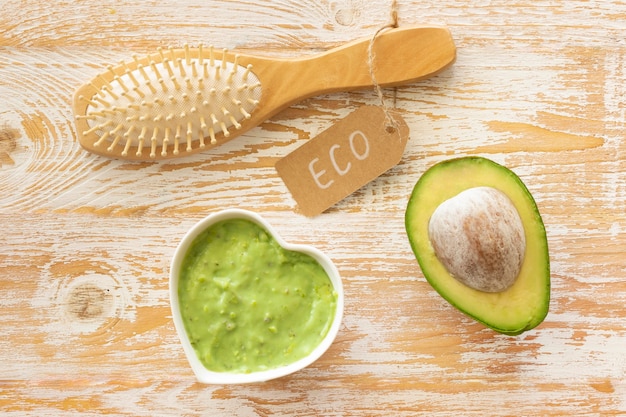 Productos de aguacate concepto de spa de belleza y salud.