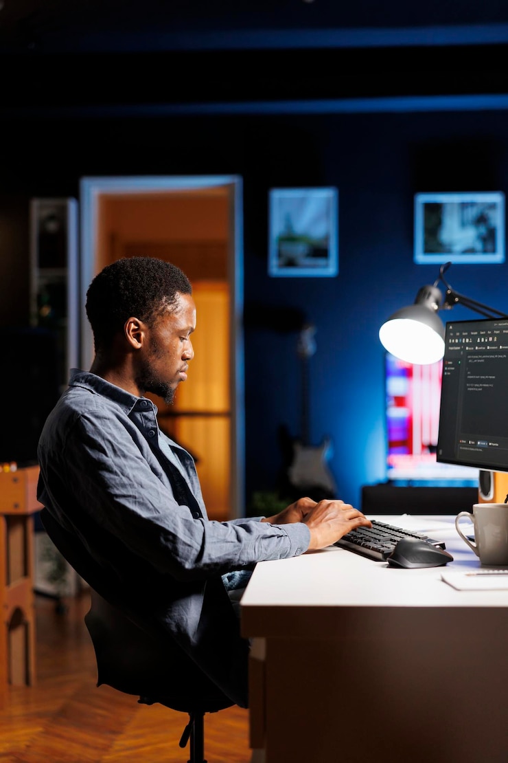 Foto gratuito programador masculino trabajando en el desarrollo de un nuevo guión html