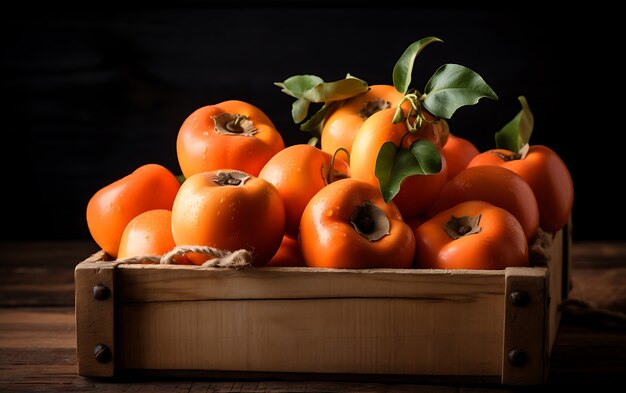 Próximo a la fruta del caqui frutas de temporada para el invierno