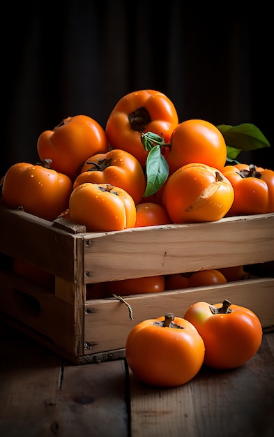 Foto gratuita próximo a la fruta del caqui frutas de temporada para el invierno