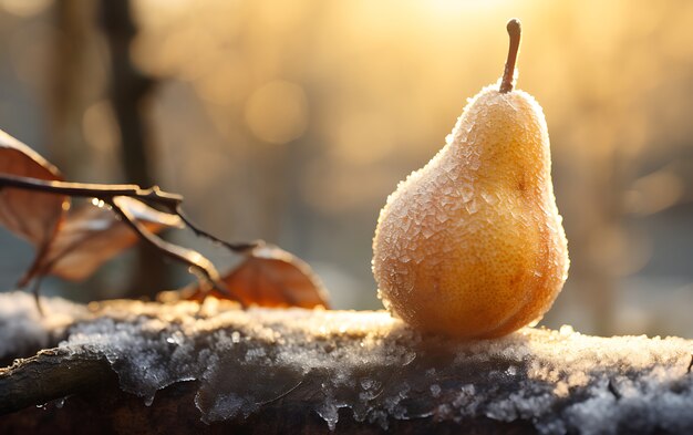 Próximo a las frutas de temporada de la pera para el invierno