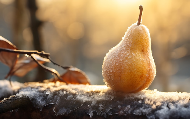 Próximo a las frutas de temporada de la pera para el invierno