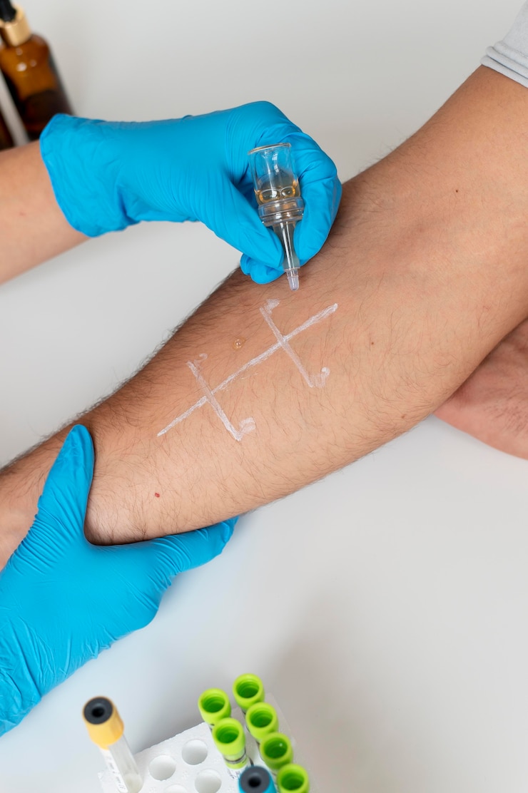 Foto gratuito prueba de reacción alérgica cutánea en el brazo