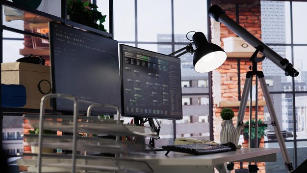 Pruebas de código y garantía de calidad realizadas en computadoras en el lugar de trabajo de puesta en marcha
