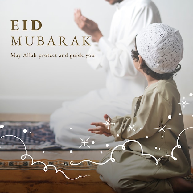 Foto gratuita publicación de eid mubarak en las redes sociales con saludo