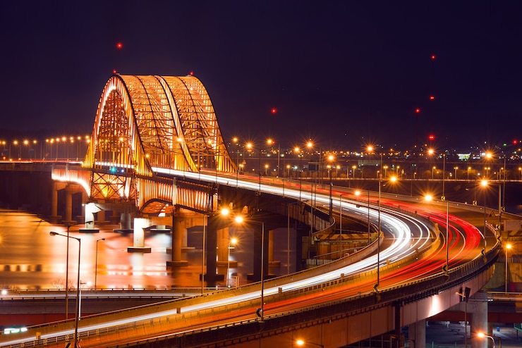 Foto gratuito puente banghwa en la noche, corea