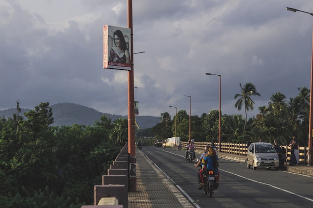 Puente de carretera en la tierra verde llena de palmeras