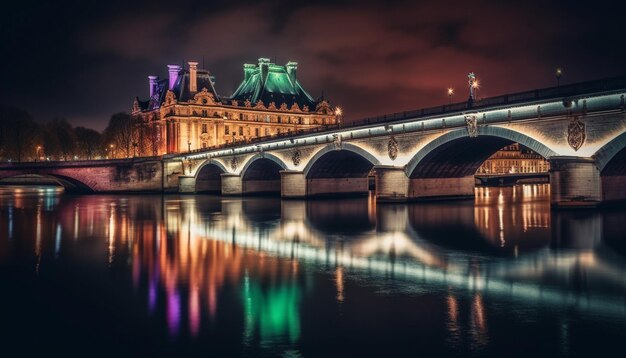 El puente iluminado refleja la historia y la arquitectura de la ciudad generada por IA