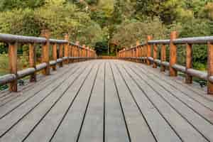 Foto gratuita puente de madera con vegetación de fondo