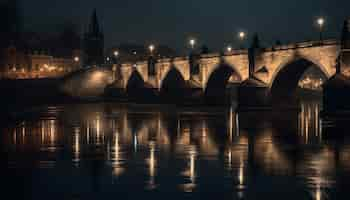 Foto gratuita un puente sobre el río vltava en la noche