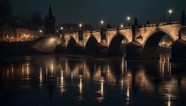 Un puente sobre el río vltava en la noche