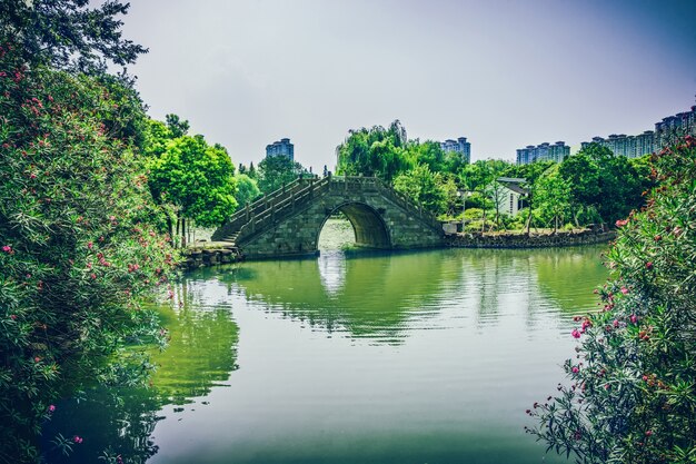 Puente viejo en el parque chino