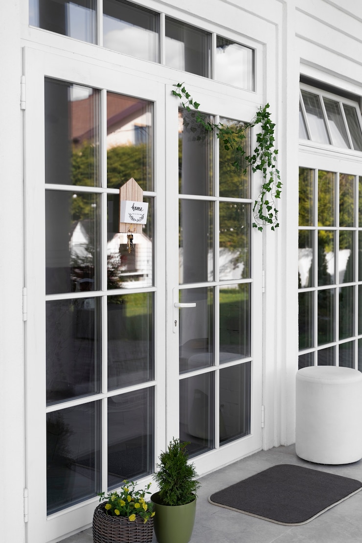 Foto gratuito puerta de entrada decorada con planta