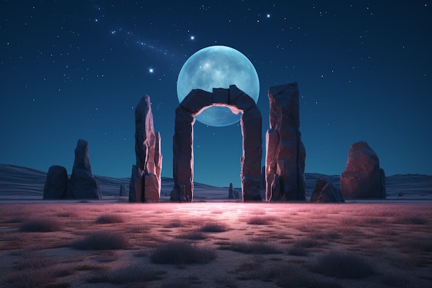 Puerta de entrada o portal de estilo fantasía con paisaje desértico.