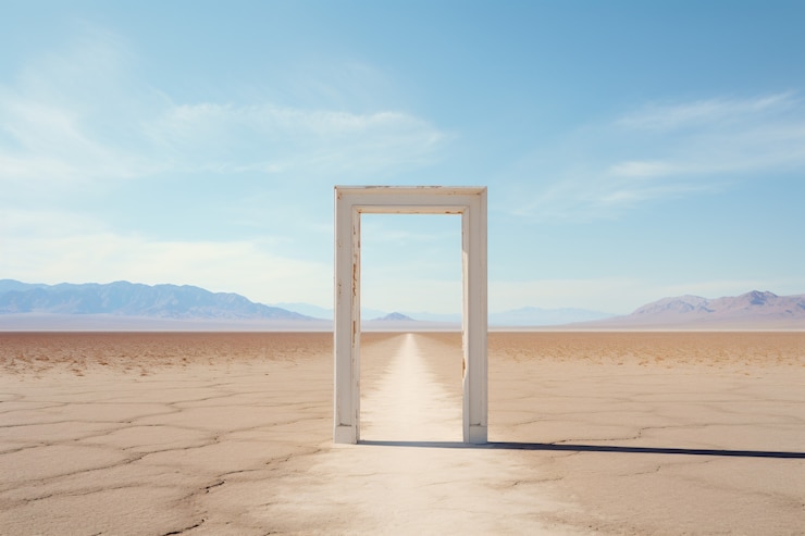 Foto gratuito puerta o portal de estilo fantasía con paisaje desértico