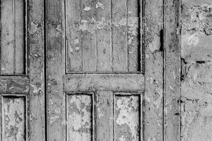 Foto gratuito puerta resistida en un edificio antiguo