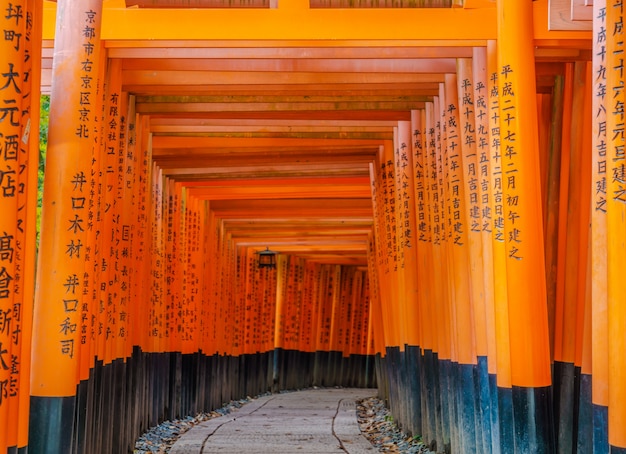 Puerta de los toros rojos en Fushimi Inari Shrine Temple en Kyoto, Japón