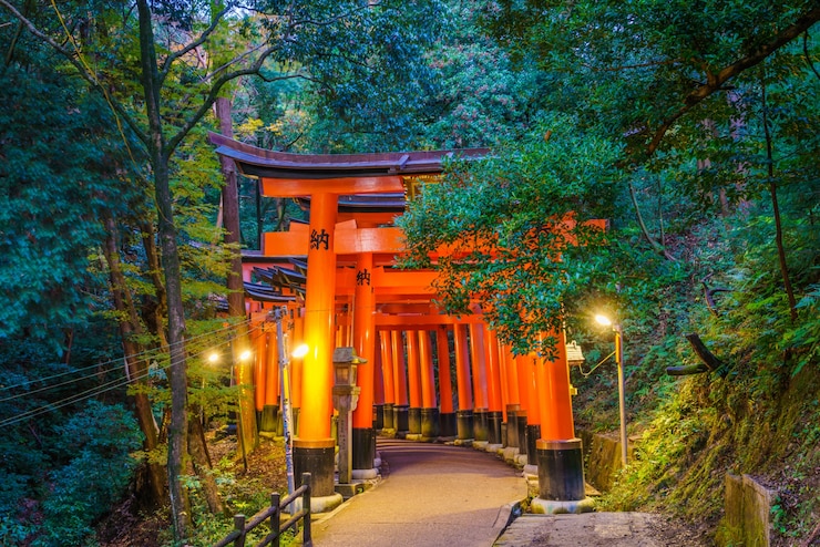 Foto gratuito puerta de los toros rojos en fushimi inari shrine temple en kyoto, japón