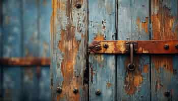 Foto gratuita puerta vieja oxidada de madera desgastada cerrada con candado antiguo generado por inteligencia artificial