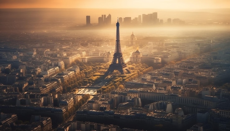 Foto gratuito la puesta de sol ilumina el famoso horizonte de la ciudad, un símbolo moderno generado por ia