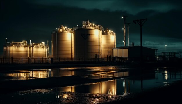 La puesta de sol industrial refleja la contaminación de la chimenea de equipos de fábrica generada por IA