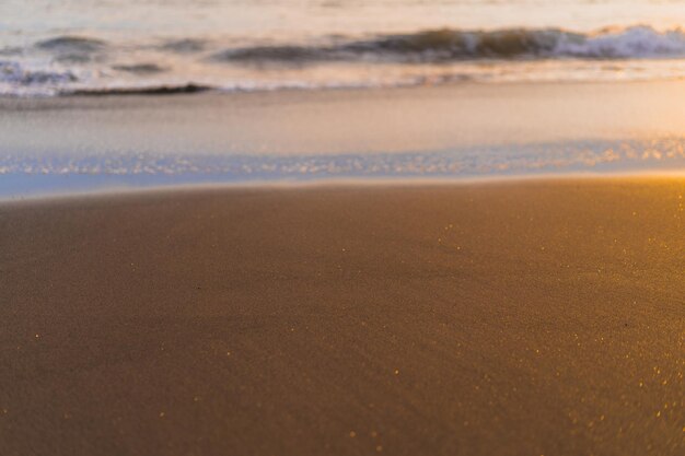 Foto gratuita puesta de sol en el océano, colores brillantes de puesta de sol, reflejo en el agua, palmeras y montañas en el horizonte. fondo natural.