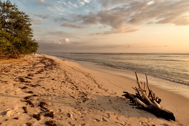 Puesta de sol en la playa indonesia