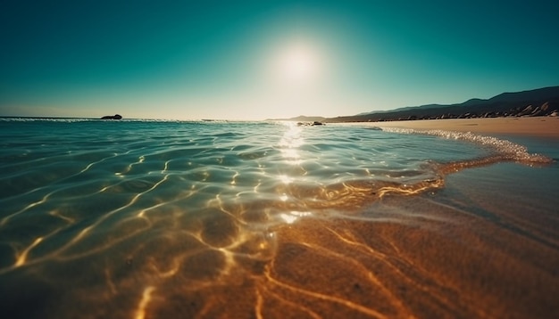 Puesta de sol sobre aguas tranquilas un paraíso tropical generado por IA