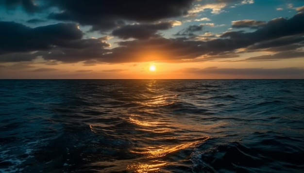 Puesta de sol sobre la belleza de la naturaleza del paisaje marino tranquilo reflejada generada por AI