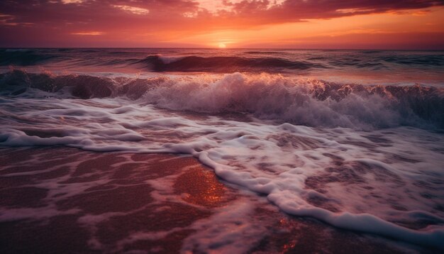 Puesta de sol sobre la belleza de la naturaleza del paisaje marino tranquilo revelada generada por AI