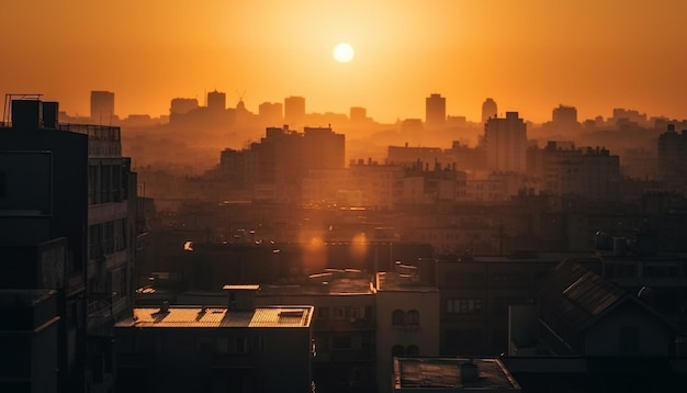 Una puesta de sol sobre una ciudad con el sol poniéndose detrás