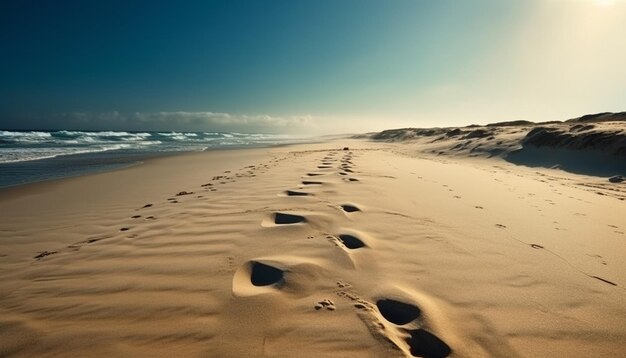 Puesta de sol sobre dunas de arena onduladas AI generativa de belleza tranquila