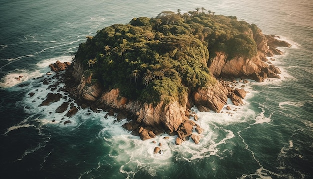 Puesta de sol sobre las olas de Big Sur rompen a continuación generadas por IA