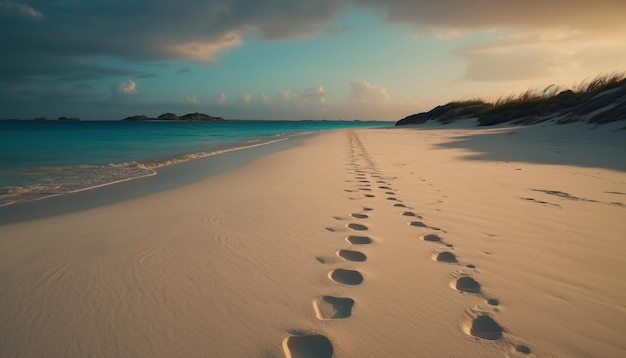 Puesta de sol sobre un paisaje marino tranquilo, una aventura romántica generada por IA