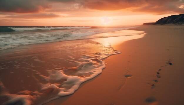 Puesta de sol sobre un paisaje marino tranquilo, un paraíso tropical generado por IA