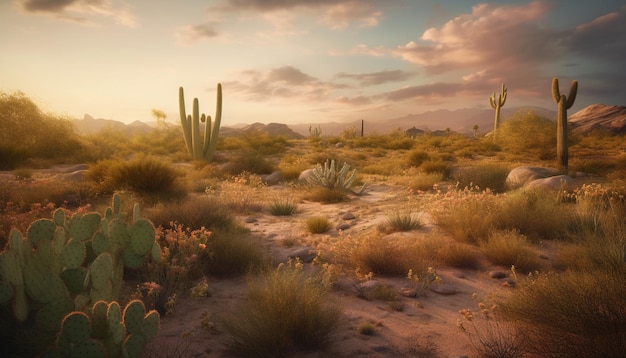 Foto gratuita puesta de sol sobre un paisaje de montaña seco belleza tranquila en la naturaleza generada por la inteligencia artificial