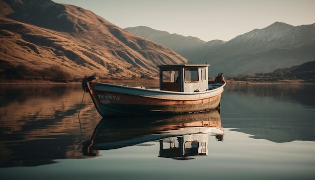 Foto gratuita puesta de sol tranquila en la pesca de embarcaciones náuticas azules generada por ia