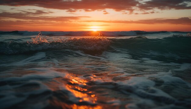 Puesta de sol tranquila sobre el borde de las aguas húmedas generada por IA