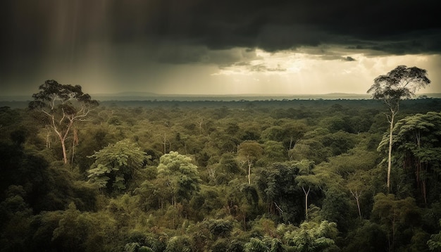 Foto gratuita puesta de sol tranquila sobre la selva tropical sin gente generada por ia