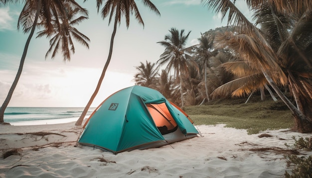 Foto gratuita puesta de sol tropical sobre un tranquilo paraíso para acampar generado por ia