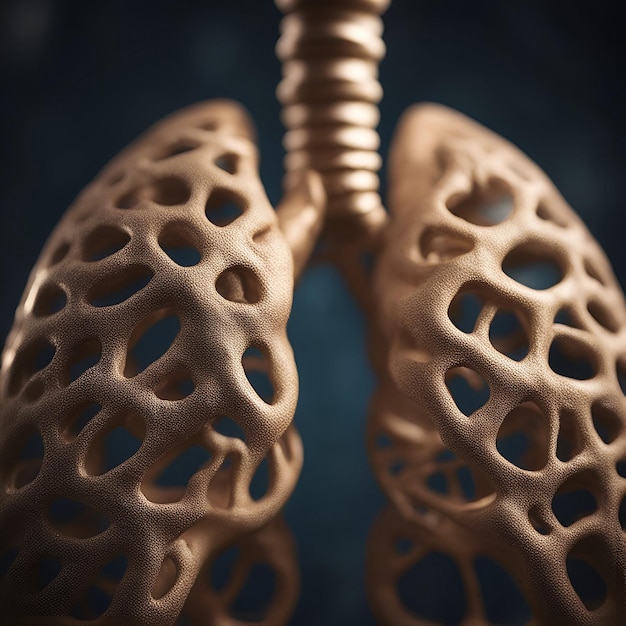 Pulmones humanos sobre fondo gris Ilustración 3D Estilo vintage