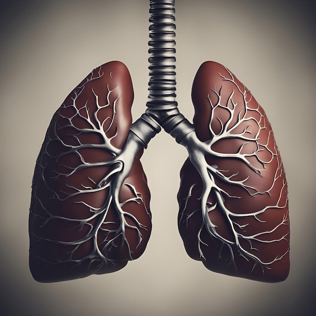 Foto gratuita pulmones humanos con venas ilustración 3d estilo vintage entonado