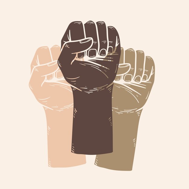 Puños coloridos ilustración campaña de igualdad movimiento BLM publicación en redes sociales
