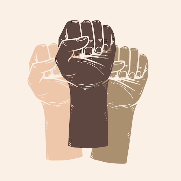Puños coloridos ilustración campaña de igualdad movimiento BLM publicación en redes sociales