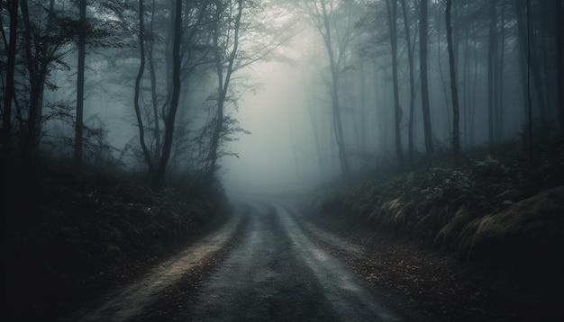 El punto de fuga conduce a un bosque oscuro y espeluznante generado por IA