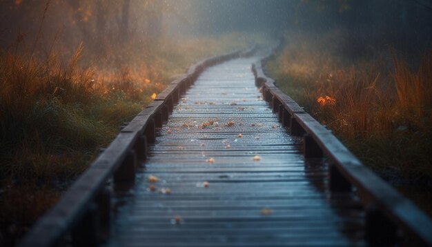 Foto gratuita punto de fuga en el misterioso bosque otoñal generado por ia