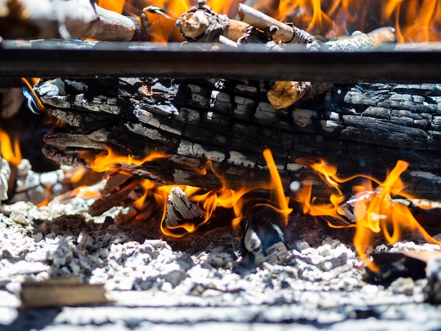 Quemando maderas en pozo de fuego