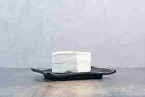 Foto gratuita queso blanco orgánico en placa negra